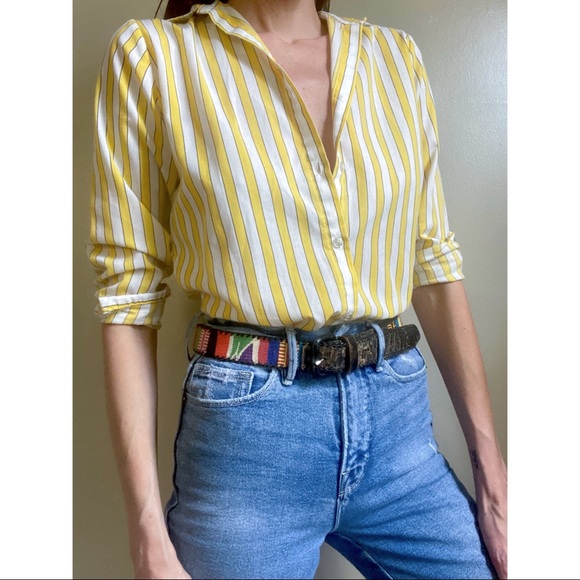Vintage Canary Stripe Cotton Blouse - Picture 5 of 10